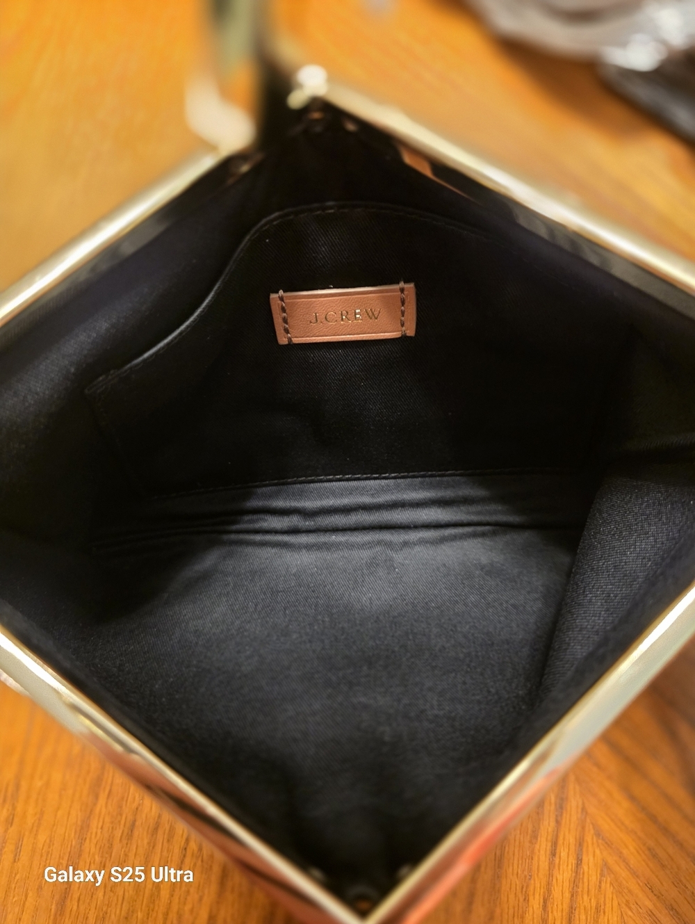 J. Crew Vintage Style Black Leather Clutch with Gold Bar Frame - Picture 11 of 17
